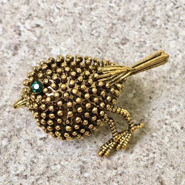 A-SHU ANTIQUE VINTAGE METAL 3-D GOLD BIRD BROOCH / DRESS COLLAR SCARF PIN - A-SHU.CO.UK
