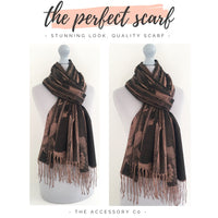 BLACK BRONZE REVERSIBLE PASHMINA SHAWL SCARF IN ABSTRACT FLORAL PRINT