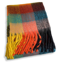 BLACK CHECKED WOOL RAINBOW BLANKET SCARF OVERSIZED WINTER SHAWL WRAP