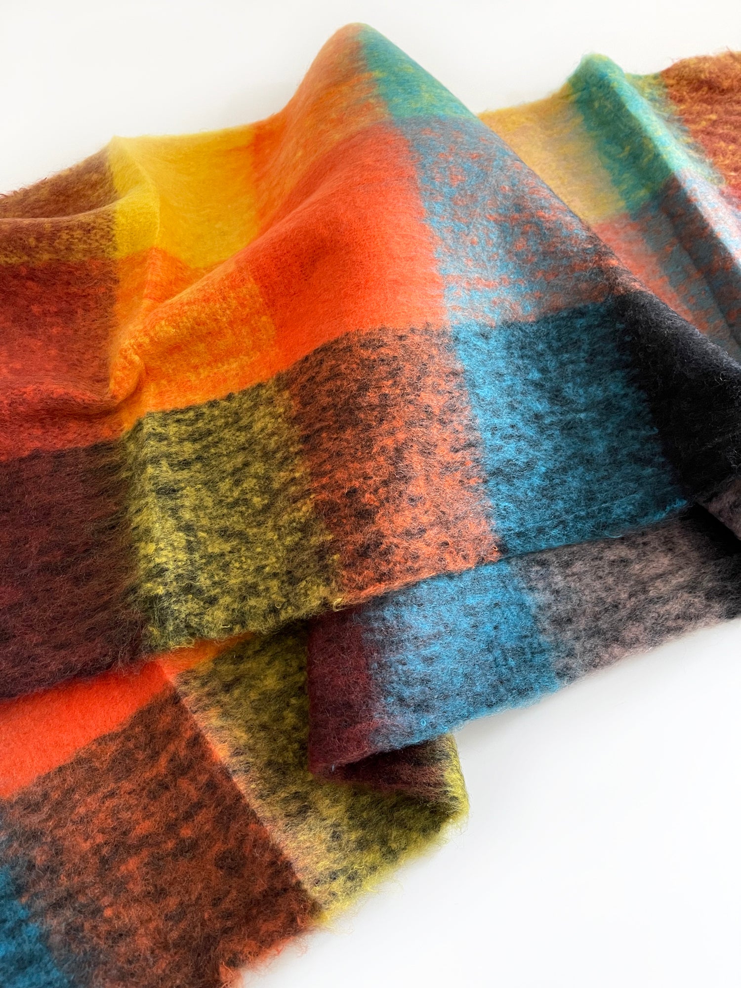 BLACK CHECKED WOOL RAINBOW BLANKET SCARF OVERSIZED WINTER SHAWL WRAP
