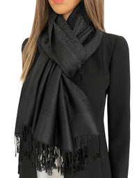 BLACK PAISLEY PRINT REVERSIBLE PASHMINA SHAWL SCARF - A-SHU.CO.UK