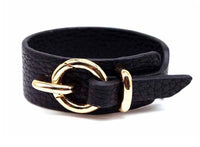 A-SHU BLACK GENUINE LEATHER WIDE CUFF BRACELET WITH BUCKLE CLOSURE - A-SHU.CO.UK