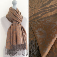 A-SHU BRONZE LARGE LEOPARD PRINT REVERSIBLE PASHMINA SHAWL SCARF - A-SHU.CO.UK