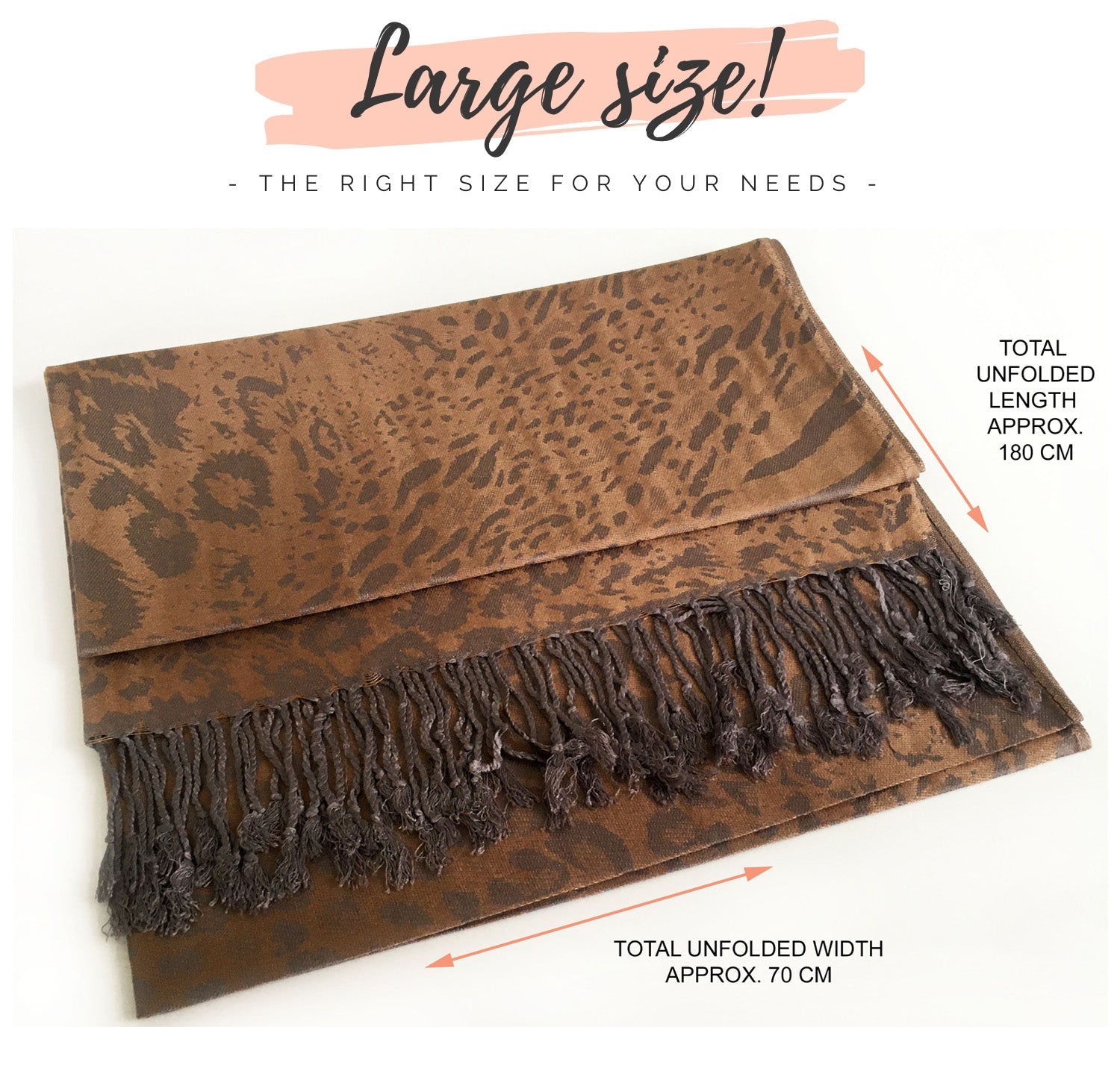 BRONZE LARGE LEOPARD PRINT REVERSIBLE PASHMINA SHAWL SCARF