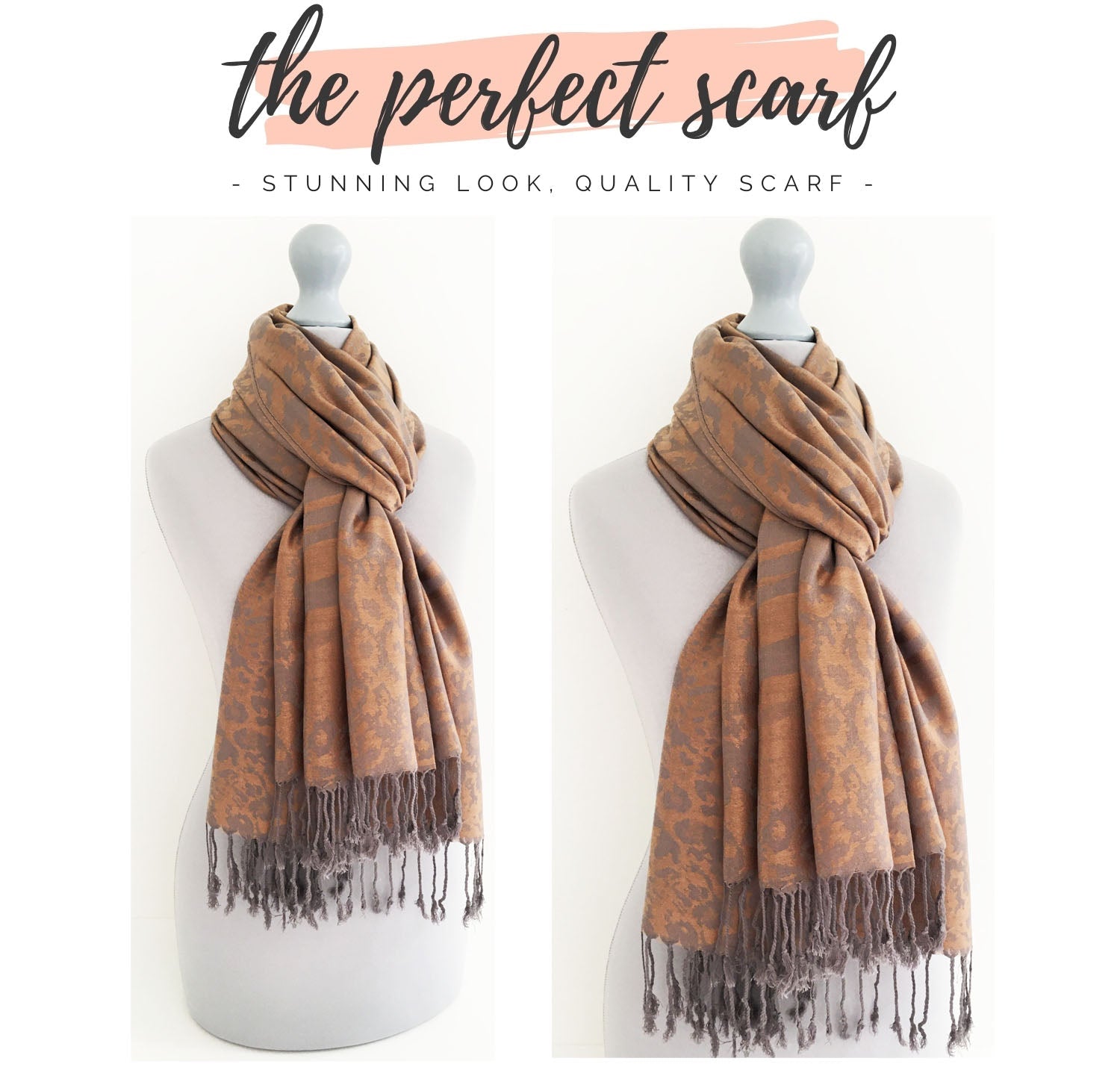 BRONZE LARGE LEOPARD PRINT REVERSIBLE PASHMINA SHAWL SCARF