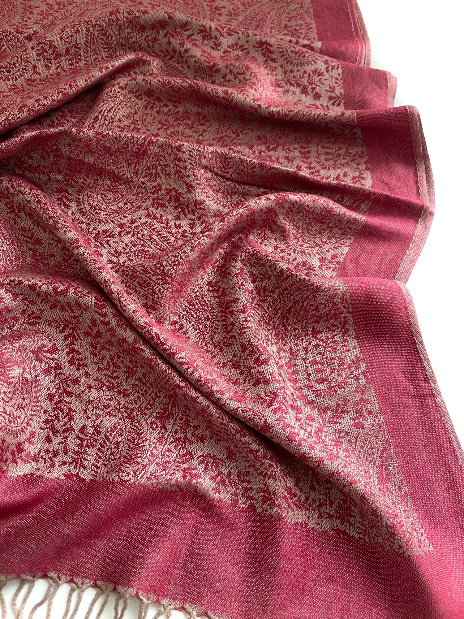 BURGUNDY PAISLEY PRINT REVERSIBLE PASHMINA SHAWL SCARF