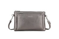MULTI-POCKET CROSS BODY MESSENGER PURSE BAG WITH WRISTLET STRAP - PEWTER