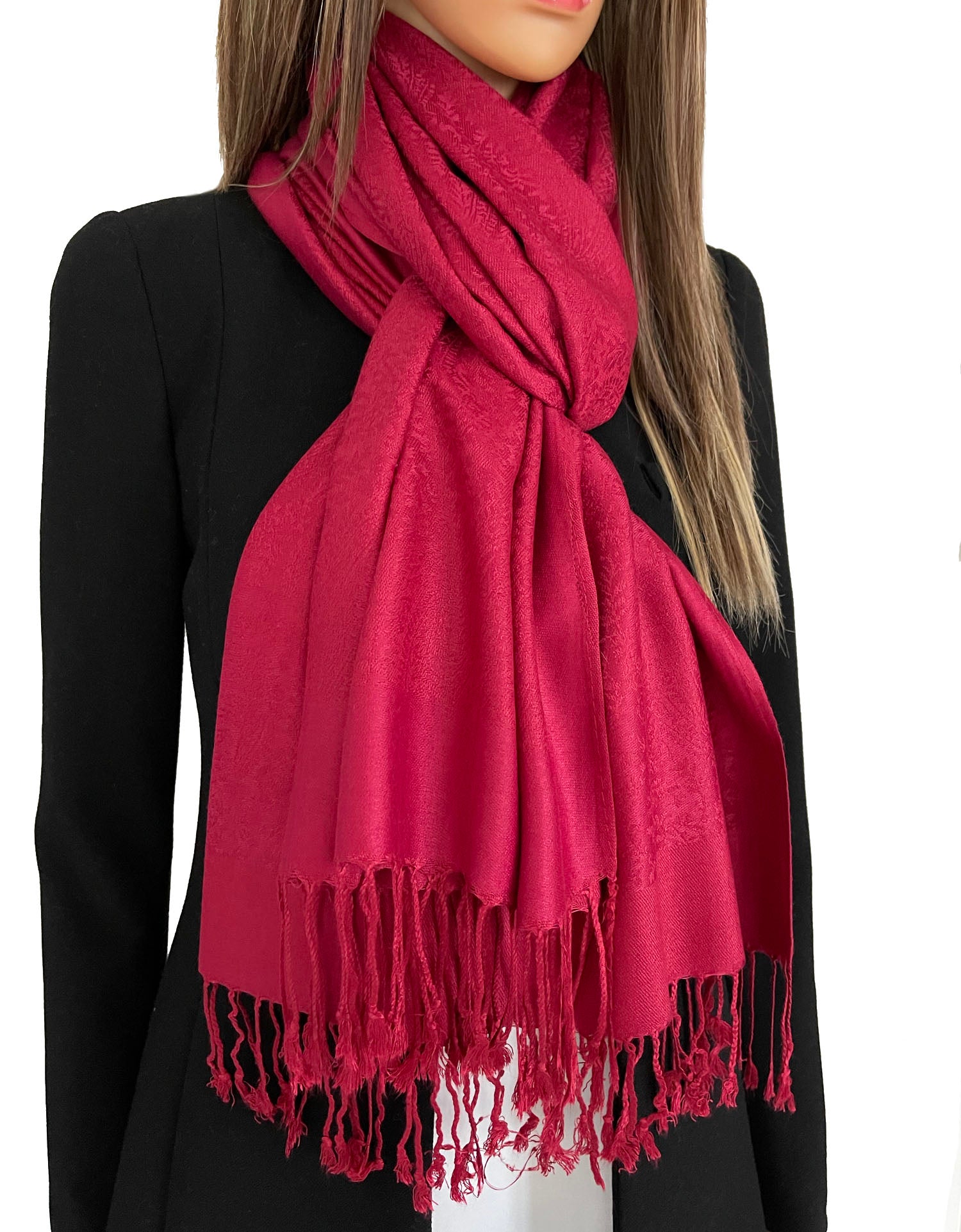 DEEP RED PAISLEY PRINT REVERSIBLE PASHMINA SHAWL SCARF - A-SHU.CO.UK