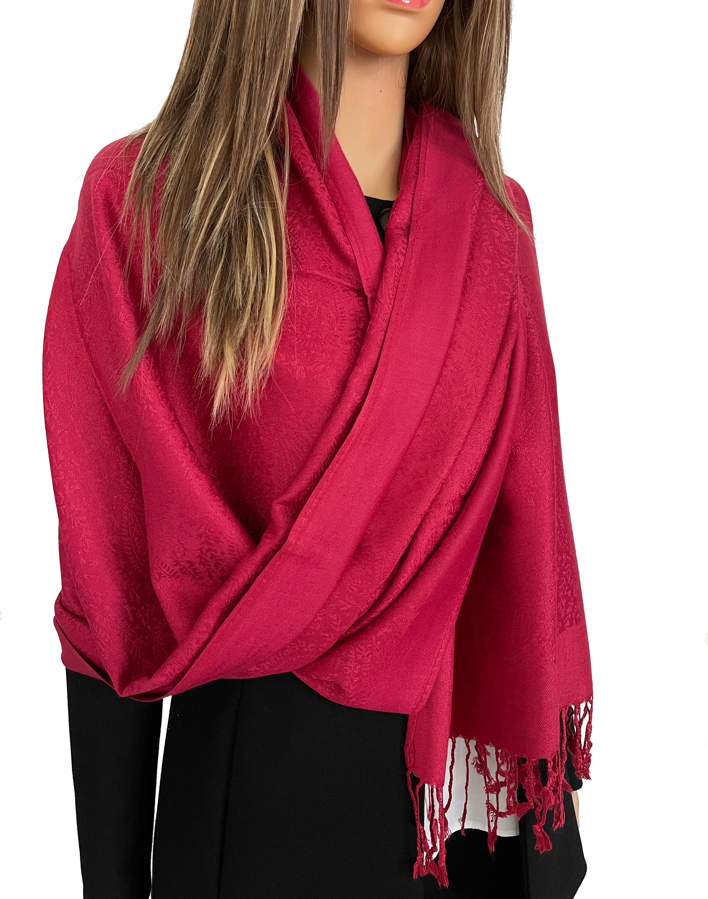 DEEP RED PAISLEY PRINT REVERSIBLE PASHMINA SHAWL SCARF - A-SHU.CO.UK