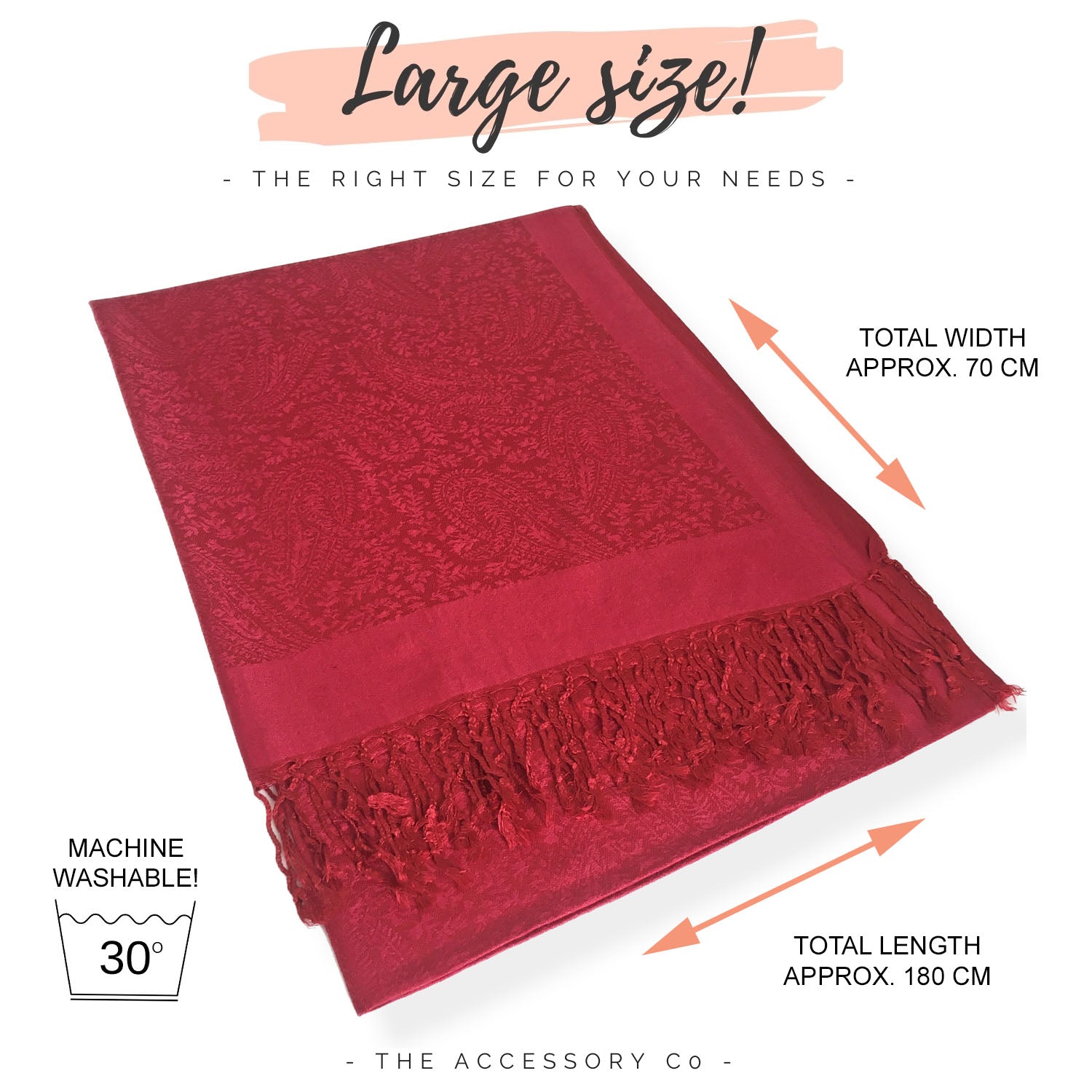 DEEP RED PAISLEY PRINT REVERSIBLE PASHMINA SHAWL SCARF - A-SHU.CO.UK
