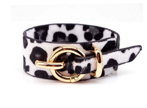 A-SHU GENUINE LEATHER WHITE LEOPARD PRINT WIDE CUFF BRACELET - A-SHU.CO.UK