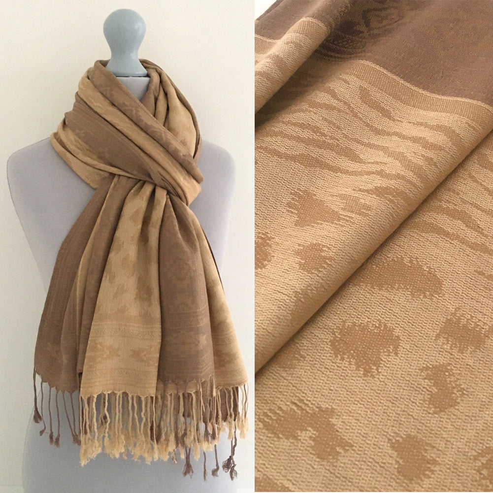 A-SHU GOLD ANIMAL PRINT REVERSIBLE PASHMINA SHAWL SCARF - A-SHU.CO.UK