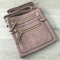 LARGE DARK PINK MULTI COMPARTMENT CROSSBODY BAG WITH LONG STRAP - A-SHU.CO.UK