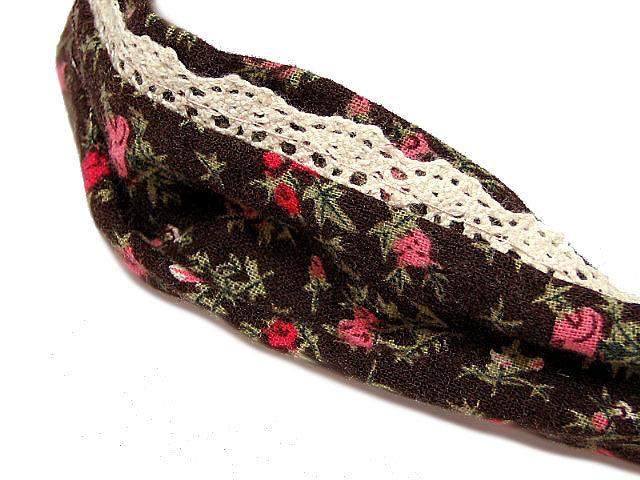 A-SHU MULTI-FUNCTIONAL BENDY FLORAL HEADBAND/ NECK-WRIST-HAIR TIE - DARK BROWN LACE FLORAL - A-SHU.CO.UK