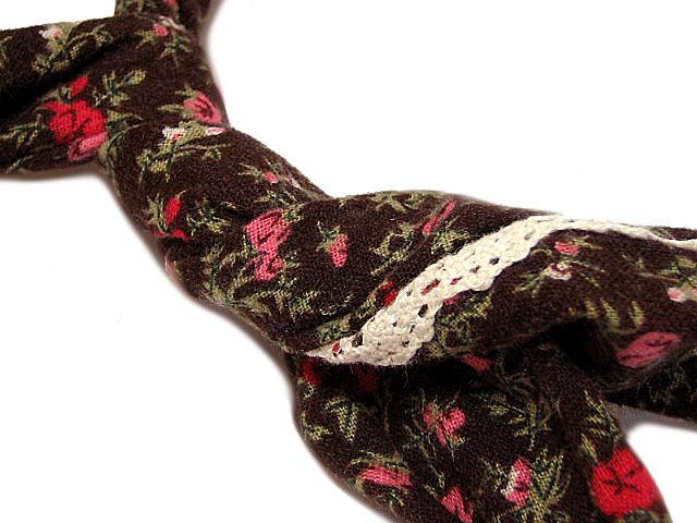 A-SHU MULTI-FUNCTIONAL BENDY FLORAL HEADBAND/ NECK-WRIST-HAIR TIE - DARK BROWN LACE FLORAL - A-SHU.CO.UK