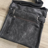 A-SHU LARGE GREY MULTI COMPARTMENT CROSS BODY OVER SHOULDER BAG WITH LONG STRAP - A-SHU.CO.UK