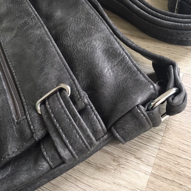 A-SHU LARGE GREY MULTI COMPARTMENT CROSS BODY OVER SHOULDER BAG WITH LONG STRAP - A-SHU.CO.UK