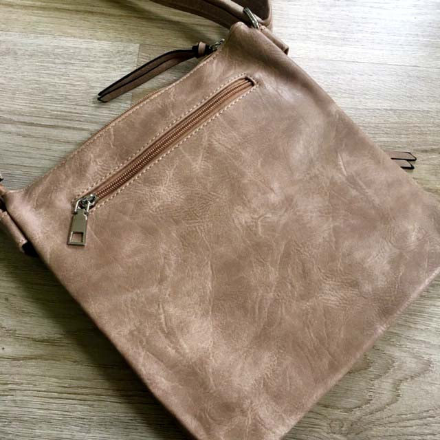 A-SHU LARGE BEIGE MULTI COMPARTMENT CROSS BODY OVER SHOULDER BAG WITH LONG STRAP - A-SHU.CO.UK