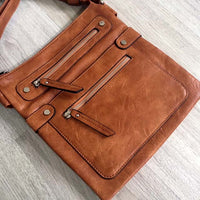 A-SHU LARGE TAN MULTI COMPARTMENT CROSSBODY BAG WITH LONG STRAP - A-SHU.CO.UK