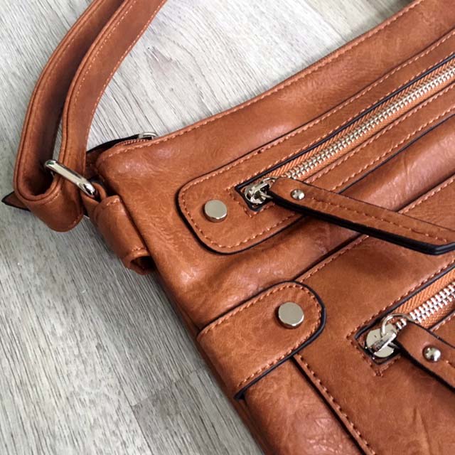 A-SHU LARGE TAN MULTI COMPARTMENT CROSSBODY BAG WITH LONG STRAP - A-SHU.CO.UK
