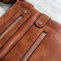 A-SHU LARGE TAN MULTI COMPARTMENT CROSSBODY BAG WITH LONG STRAP - A-SHU.CO.UK