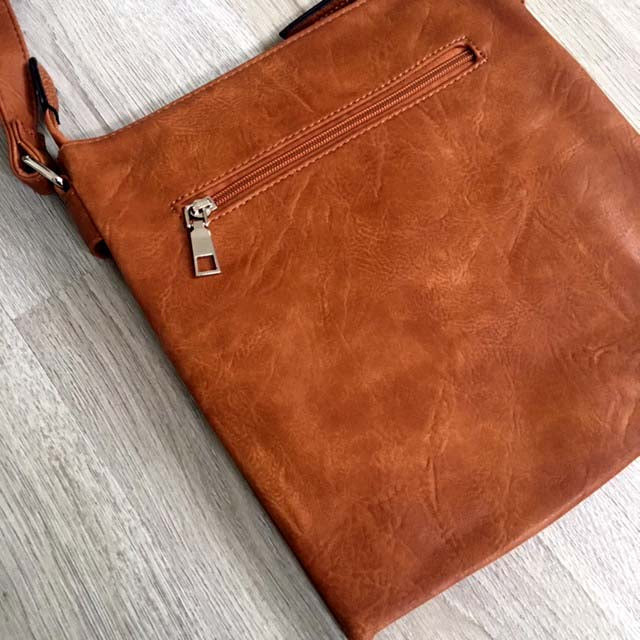 A-SHU LARGE TAN MULTI COMPARTMENT CROSSBODY BAG WITH LONG STRAP - A-SHU.CO.UK