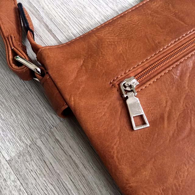 A-SHU LARGE TAN MULTI COMPARTMENT CROSSBODY BAG WITH LONG STRAP - A-SHU.CO.UK