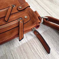 A-SHU LARGE TAN MULTI COMPARTMENT CROSSBODY BAG WITH LONG STRAP - A-SHU.CO.UK