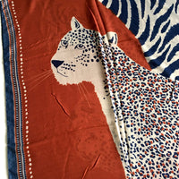 A-SHU LARGE ORANGE RUST COTTON MIX TIGER AND LEOPARD PRINT SHAWL SCARF - A-SHU.CO.UK