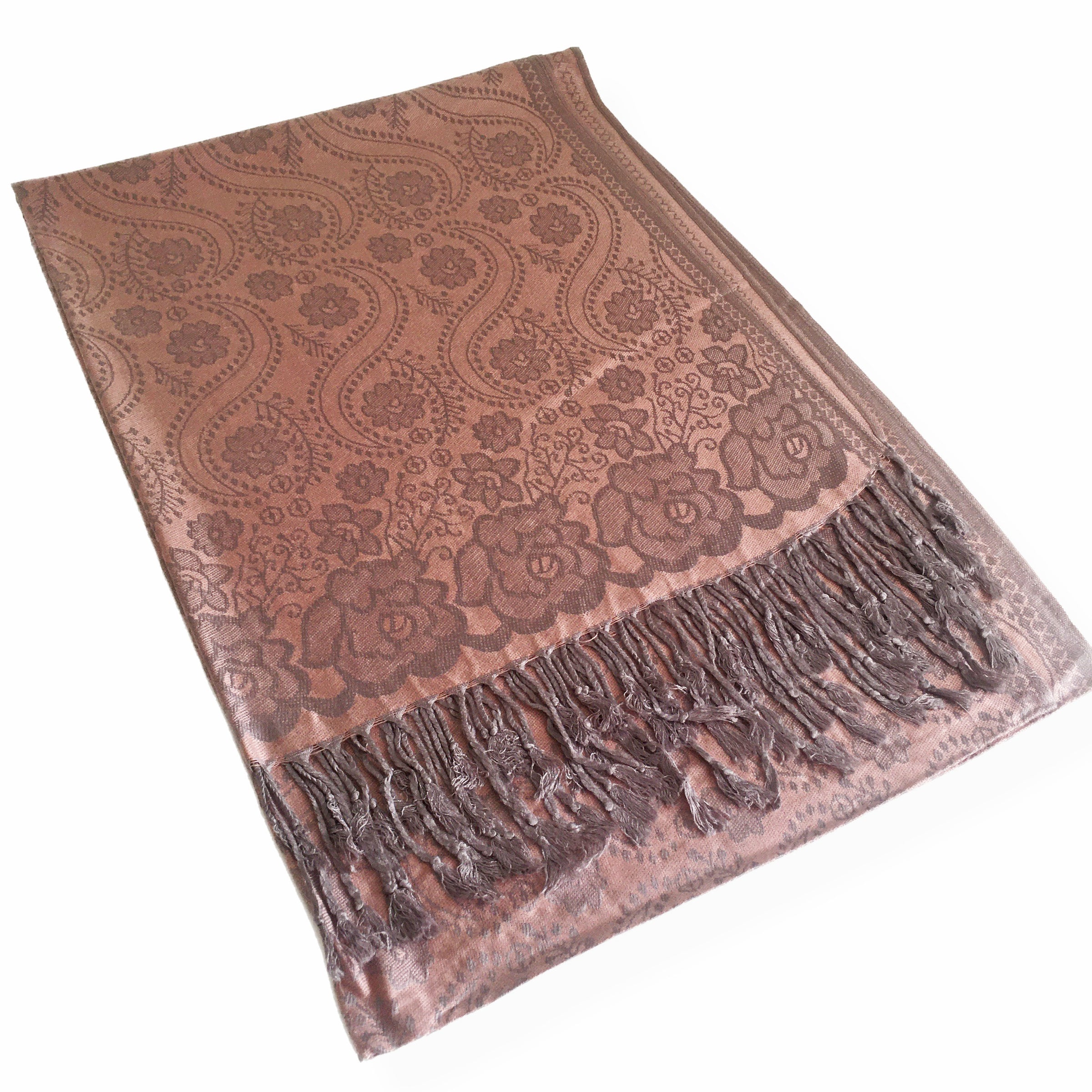 LARGE BLUSH PINK SWIRL FLORAL PRINT REVERSIBLE PASHMINA SHAWL SCARF - A-SHU.CO.UK
