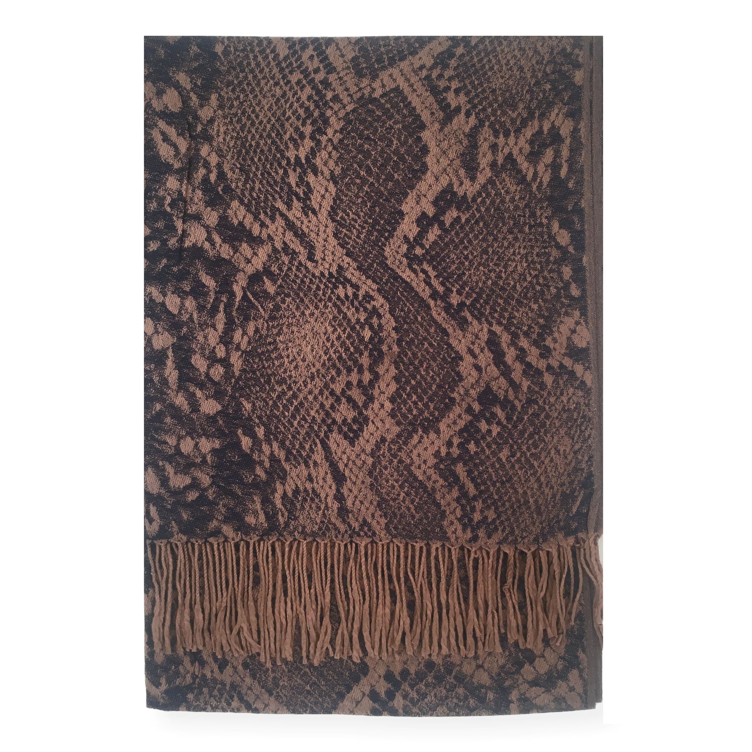 NAVY BRONZE LARGE SNAKESKIN PRINT REVERSIBLE PASHMINA SHAWL SCARF