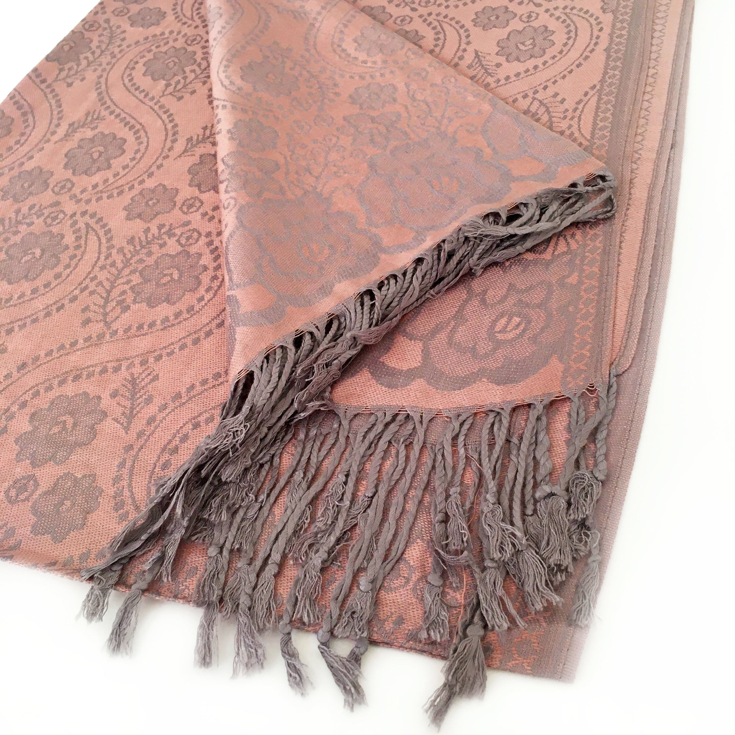 LARGE BLUSH PINK SWIRL FLORAL PRINT REVERSIBLE PASHMINA SHAWL SCARF - A-SHU.CO.UK