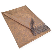 LARGE BRONZE GOLD SWIRL FLORAL PRINT REVERSIBLE PASHMINA SHAWL SCARF