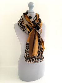 A-SHU LARGE MUSTARD YELLOW BLOCK PRINT LEOPARD PRINT SHAWL SCARF - A-SHU.CO.UK