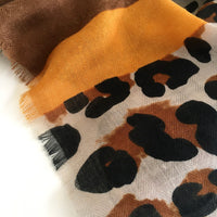 A-SHU LARGE MUSTARD YELLOW BLOCK PRINT LEOPARD PRINT SHAWL SCARF - A-SHU.CO.UK