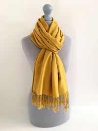 A-SHU MUSTARD YELLOW PAISLEY PRINT REVERSIBLE PASHMINA SHAWL SCARF - A-SHU.CO.UK