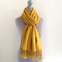 A-SHU MUSTARD YELLOW PAISLEY PRINT REVERSIBLE PASHMINA SHAWL SCARF - A-SHU.CO.UK