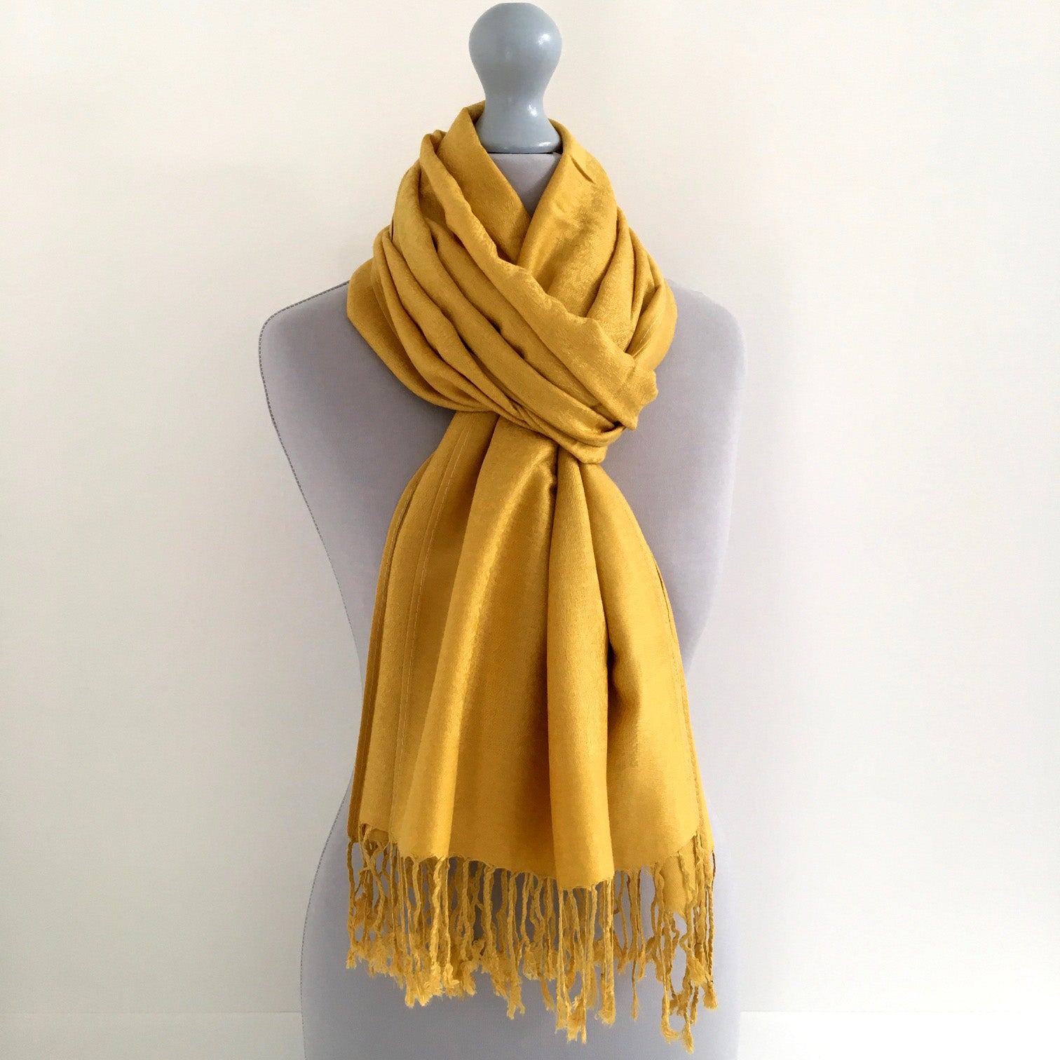 A-SHU MUSTARD YELLOW PAISLEY PRINT REVERSIBLE PASHMINA SHAWL SCARF - A-SHU.CO.UK