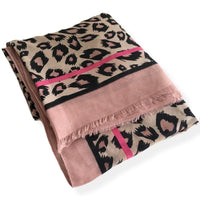 LARGE BLUSH PINK STRIPE LEOPARD PRINT SCARF - A-SHU.CO.UK