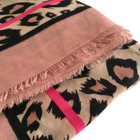LARGE BLUSH PINK STRIPE LEOPARD PRINT SCARF - A-SHU.CO.UK