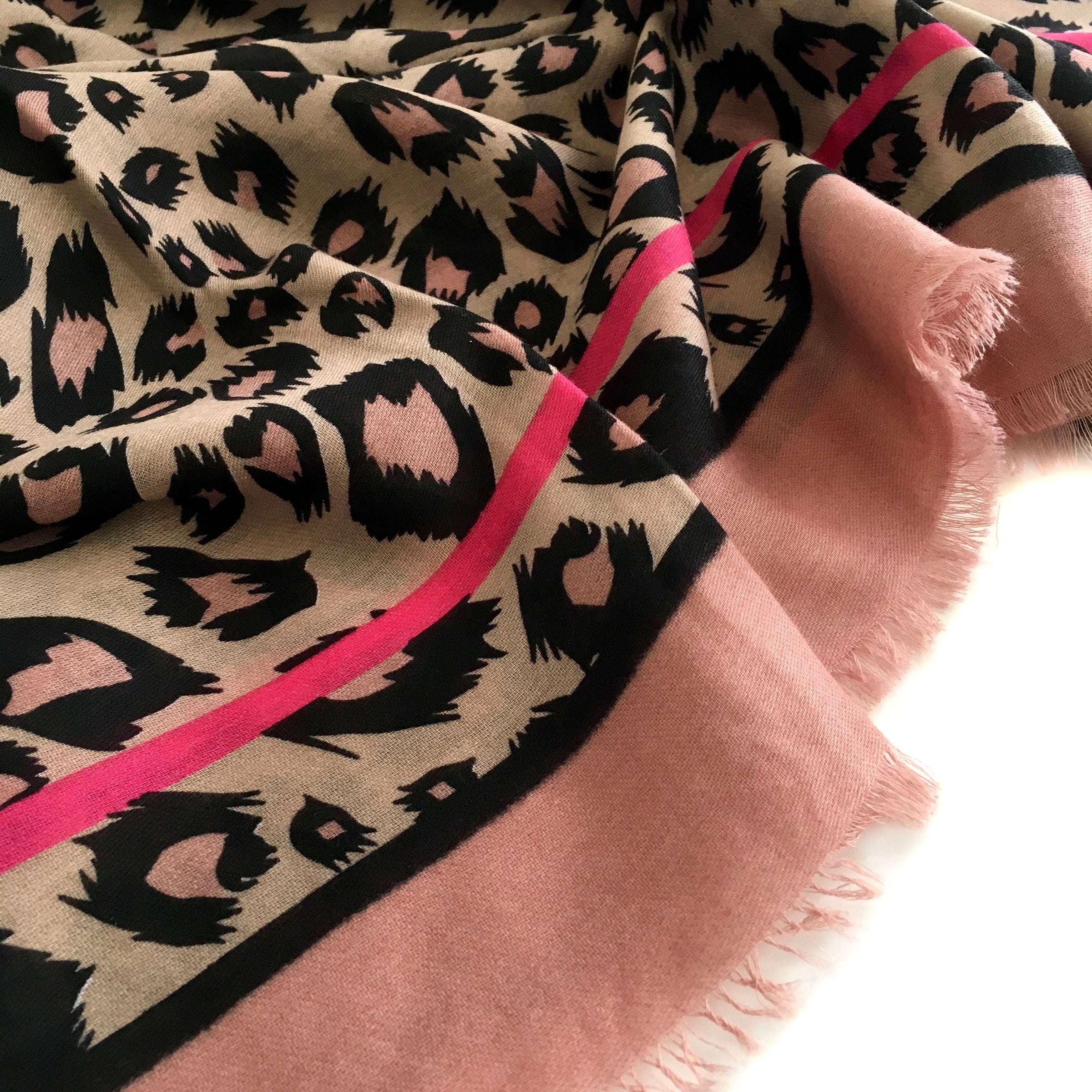 LARGE BLUSH PINK STRIPE LEOPARD PRINT SCARF - A-SHU.CO.UK