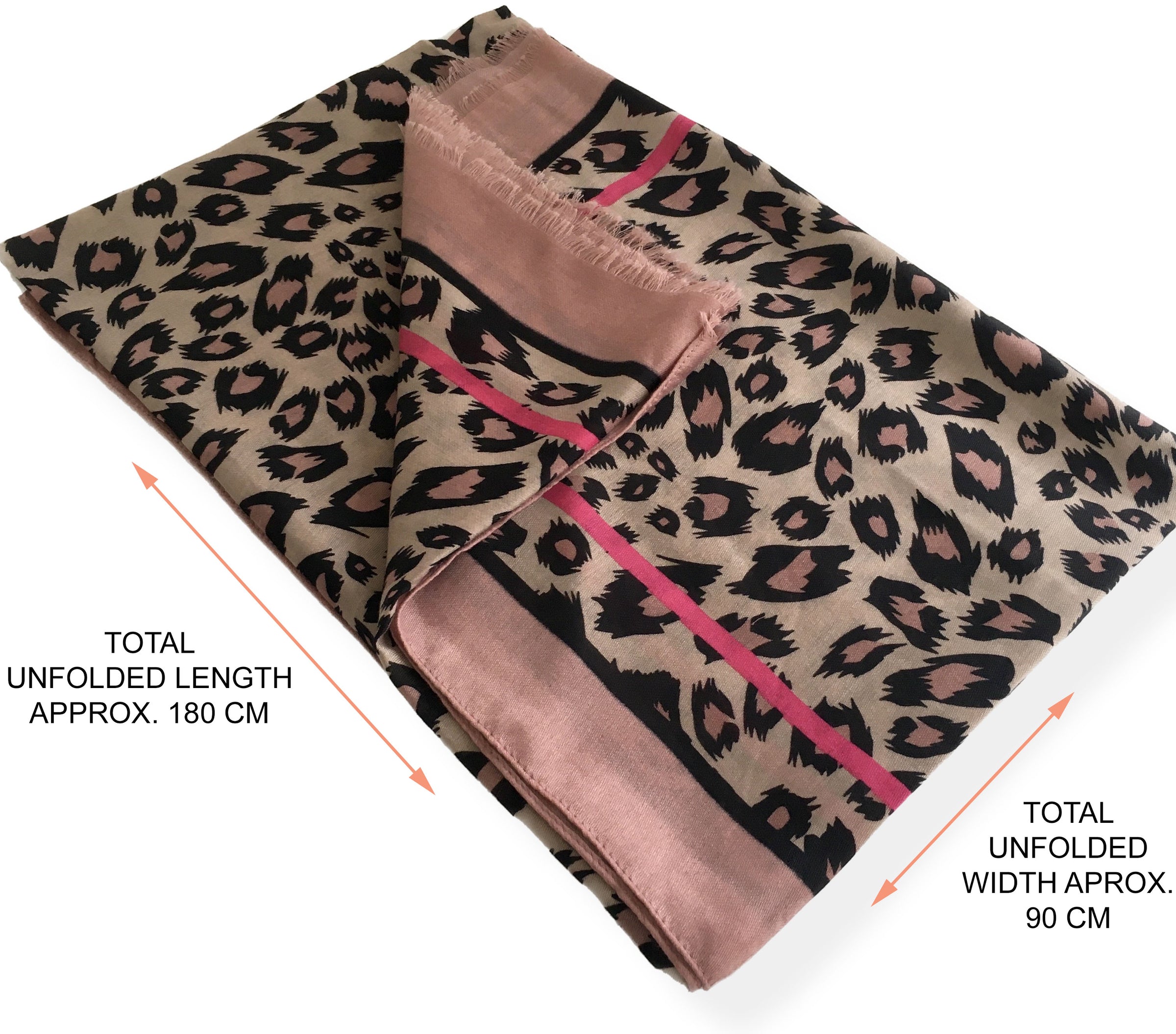 LARGE BLUSH PINK STRIPE LEOPARD PRINT SCARF - A-SHU.CO.UK