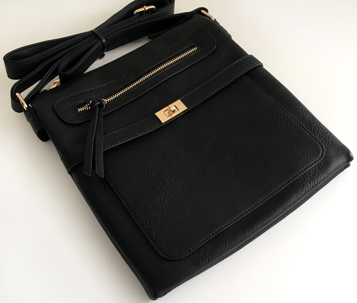 A-SHU BLACK MULTI COMPARTMENT CROSS BODY SHOULDER BAG - A-SHU.CO.UK