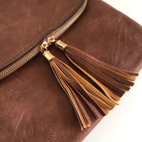 A-SHU LARGE DUSKY PINK TASSEL MULTI COMPARTMENT CROSS BODY SHOULDER BAG WITH LONG STRAP - A-SHU.CO.UK