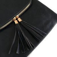 A-SHU LARGE BLACK TASSEL MULTI COMPARTMENT CROSS BODY SHOULDER BAG WITH LONG STRAP - A-SHU.CO.UK