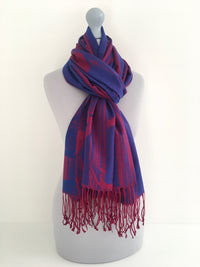 A-SHU BLUE BERRY REVERSIBLE PASHMINA SHAWL SCARF IN ABSTRACT FLORAL PRINT - A-SHU.CO.UK
