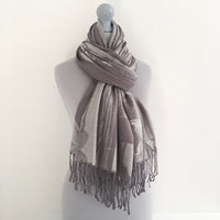 A-SHU SILVER GREY REVERSIBLE PASHMINA SHAWL SCARF IN ABSTRACT FLORAL PRINT - A-SHU.CO.UK