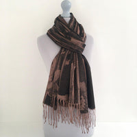 A-SHU BLACK BRONZE REVERSIBLE PASHMINA SHAWL SCARF IN ABSTRACT FLORAL PRINT - A-SHU.CO.UK