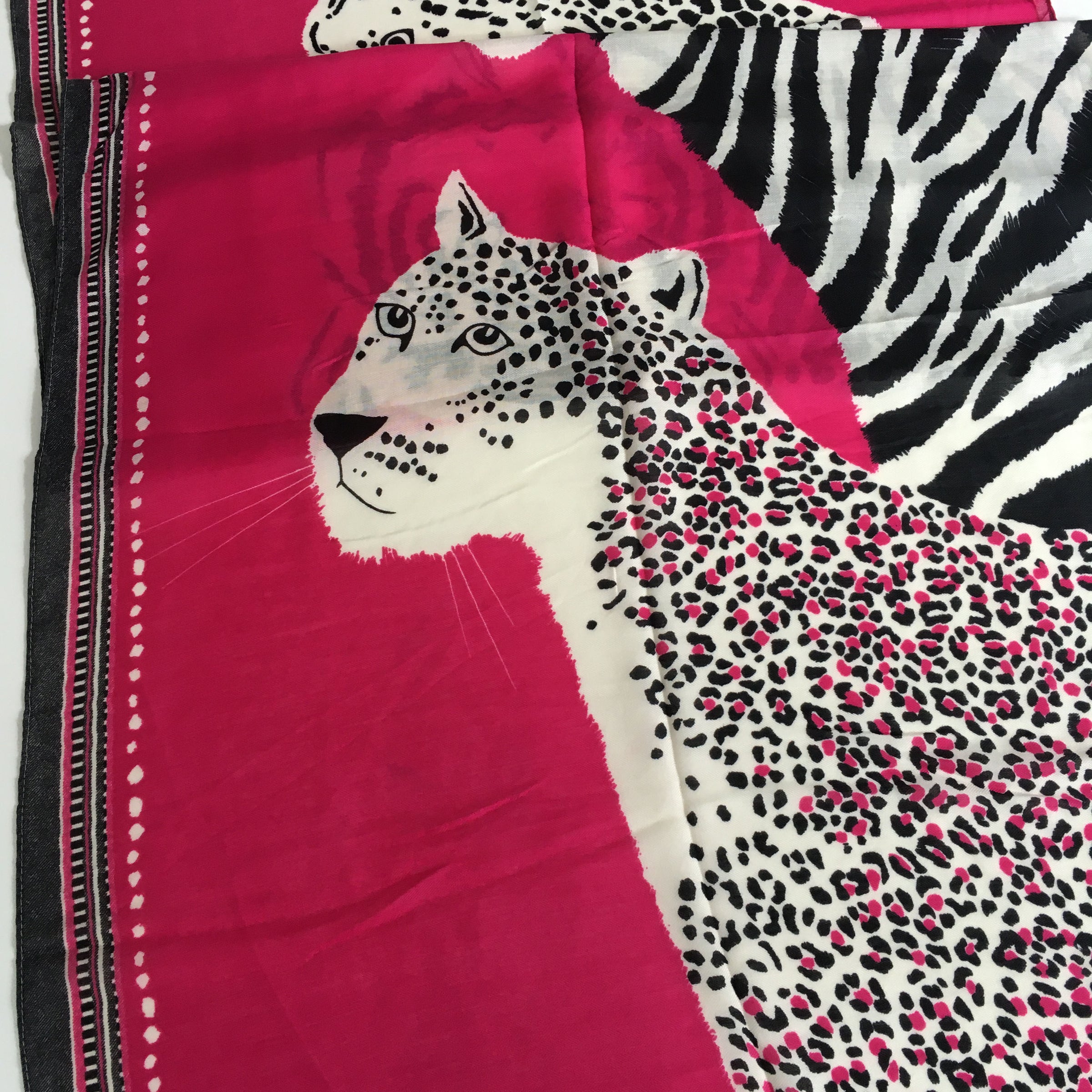 A-SHU LARGE FUSCHIA PINK COTTON MIX TIGER AND LEOPARD PRINT SHAWL SCARF - A-SHU.CO.UK