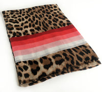 A-SHU LARGE LEOPARD PRINT SHAWL SCARF WITH RED STRIPES - A-SHU.CO.UK